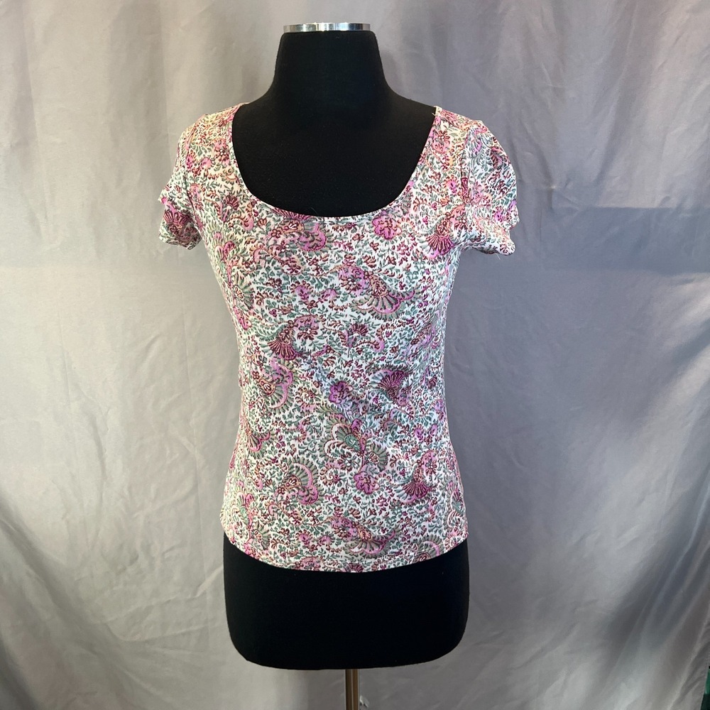 Ann Taylor Blouse Womens S Multicolor Cotton Floral Print Lightweight Scoop Neck